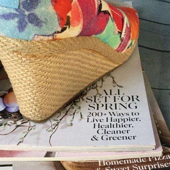 Tom’s Toms Katalina Floral Peep Toe Calypso Corbel Classic Wedge Women Sandals - Picture 8 of 9